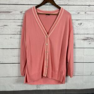 Talbots Sweater Womens Large Pink Button Cardigan Stretch Office Casual Vneck